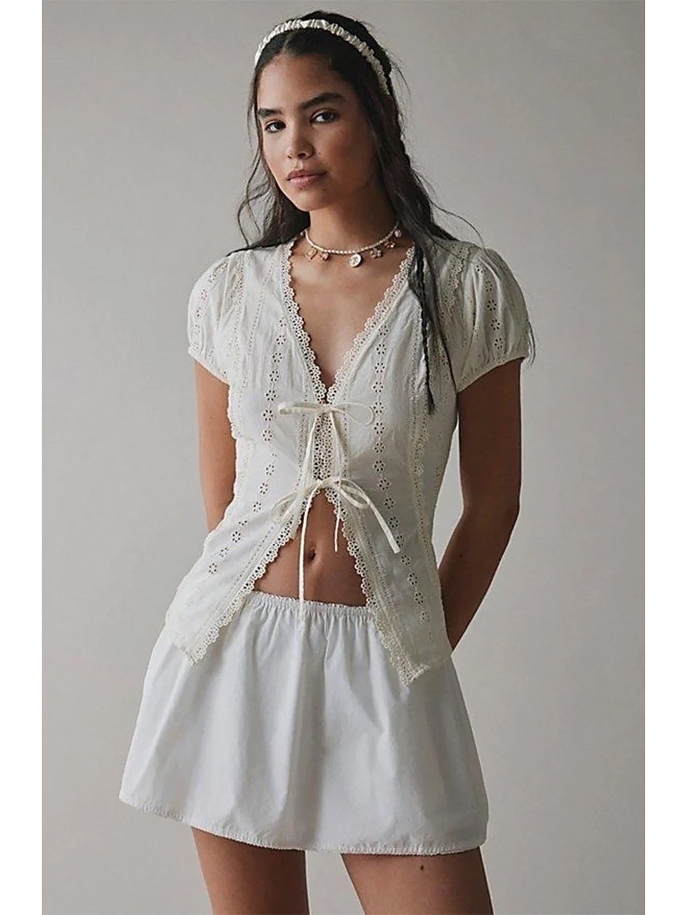 Urban Outfitters Kimchi Blue Secret Garden Eyelet Lace Tie-Front Bed Jacket